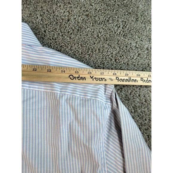Mark & Spencer Button Up Shirt Mens Medium 15 1/2 Blue White Striped FLAW - Picture 11 of 14